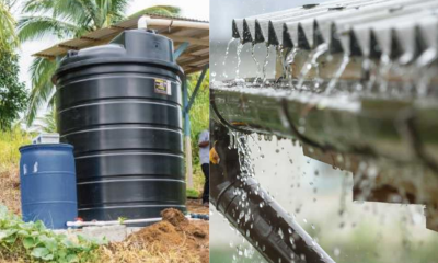 Water tank and pump sizzling side by side, ready to collect rainwater and release into borehole.